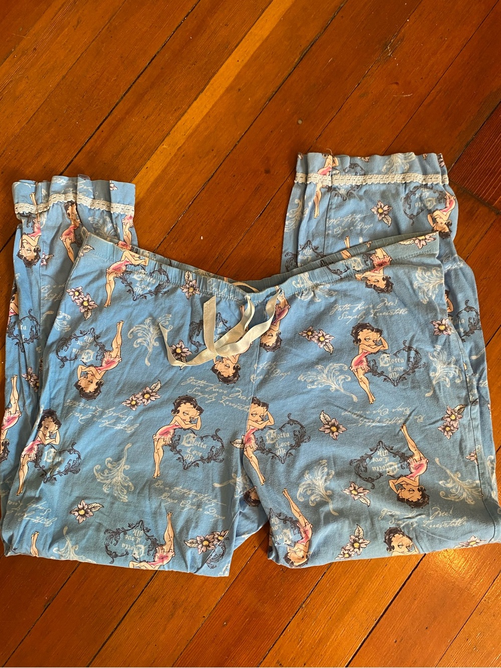 Vintage 2007 Betty Boop Light Blue Lace Trim Pajama Pants - XL